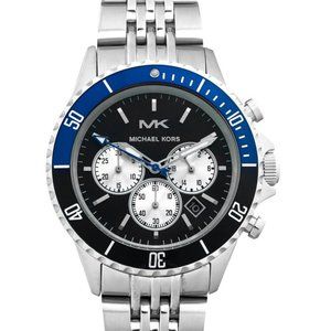 MICHAEL KORS Bayville Black/Blue Dial Chrono Mens Watch MK8749 NEW $295